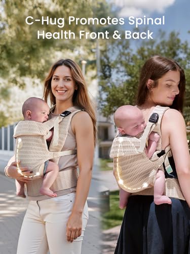 GROWNSY Baby Carrier Newborn to Toddler (7-44lbs), Ergonomic & Cozy Wraps Carrier with One-Click Buckle, Head Support for Hands-Free Comfort, Design for Infant to Toddler, Almond Beige