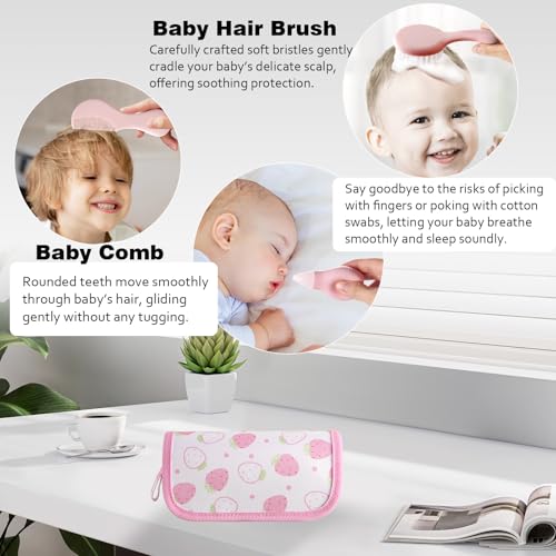 Baby Grooming Kit 6 - Piece Set in Storage Bag(Pink) - Soft Brush, Comb, Nail Clippers, Nasal Aspirator, Safety Scissors & File for Newborn/Toddler Care