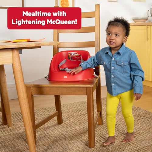 Bright Starts Disney Cars My Spot Easy-Clean Baby Booster Feeding Chair, 3-Point Harness, Washable Removable Straps, Red