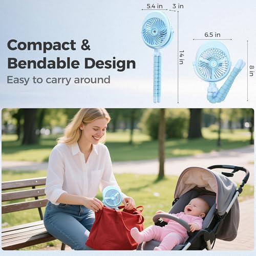 2026 Upgraded Misting Baby Stroller Fan Rechargeable, Flexible Tripod Clip for Car Seat Crib, Baby Shower Gifts & Baby Registry Search, Newborn Essentials for Beach Travel, Disney Summer Essentials