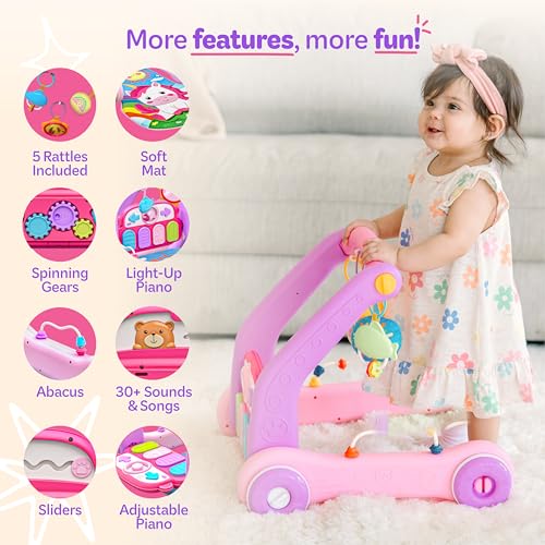 Move2Play, Kick & Play Piano Baby Mat | Grow with Me 4-in-1 | Tummy Time Play Mat, Sit-to-Stand, Musical Activity Gym & Infant Push Walker | for Babies 0-6 & 6-12 Months