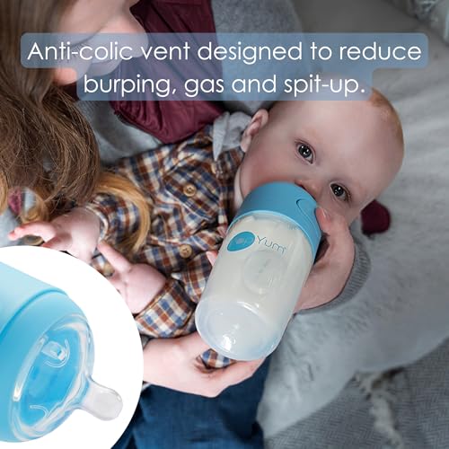 PopYum 9 oz Blue Anti-Colic Formula Making Baby Bottles, 3-Pack