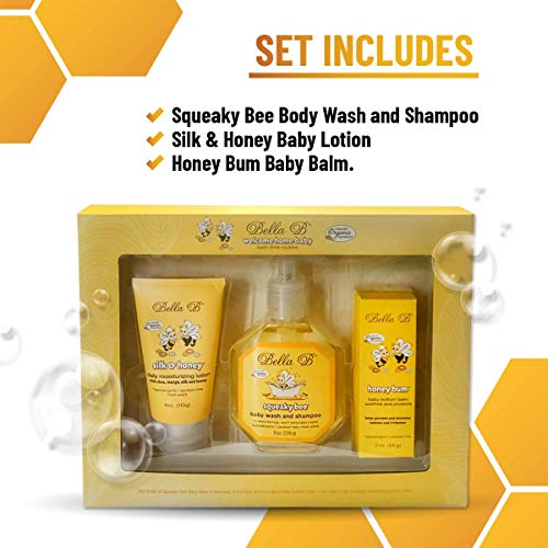 Bella B 3-Piece Baby Bath Gift Set- Baby Shower Gifts - Baby Body Wash - Baby Lotion - Organic Diaper Rash Cream - Baby Body Lotion - Organic Baby Lotion - Organic Baby Shampoo