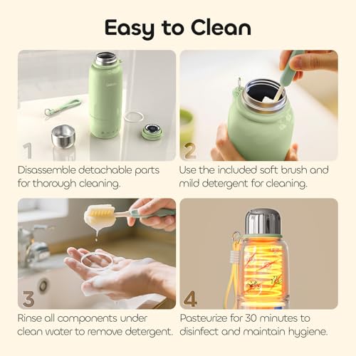 QIBOX Portable Bottle Warmer for Travel - 3Min Fast Heating of Breast Milk and Formula, 36W Fast Charge, 17 Ounces Large Capacity, Baby Bottle Warmer On The Go for Outdoor Airplane and Car, Green