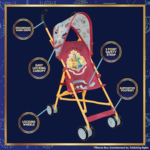 Harry Potter Umbrella Stroller for Toddlers – Lightweight Foldable Travel Stroller with 3-Point Harness, Locking Wheels, Adjustable Canopy, Compact & Portable