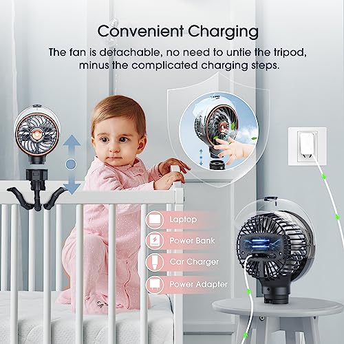 Ausic Misting Portable Stroller Fan, 100ml Mister Fan for Stroller, Safe Rechargeable Battery Baby Fans, Baby Essentials, Clip on Fans with Water Spray for Car Seat, Crib, Treadmill, Outdoor, Beach