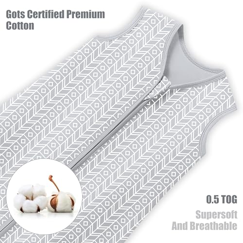 SWEET DOLPHIN Baby Sleep Sack 0-6 Months - 100% Cotton 2-Way Zipper TOG 0.5 Infant Wearable Blanket, Newborn Essentials Toddler 3 Pack Sleeping Sacks - Grey