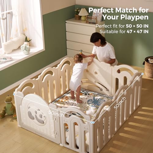 Momcozy Baby Play Mat for Floor, 50"x50" Thickened Playpen Mat, Playmate for Baby Tummy Time, Waterproof & Non-Slip, Foldable Outdoor Mat with Carrying Handle, Forest World