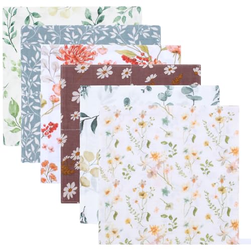 LifeTree Baby Muslin Washcloths, Soft 6 Pack Baby Wash Cloths Unisex for Boys Girls, 70% Viscose from Bamboo and 30% Cotton Bath Face Towels, Bibs for Newborn with Sensitive Skin, 10.6x10.6 inches