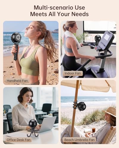 POPERFUN Portable Stroller Fan, Ultra-Long Battery Operated Rechargeable Personal Fan, Bladeless Octopus Tripod Clip Fan with 3 Wind Speeds for Baby Travel Bedroom Office Stroller Car Seat