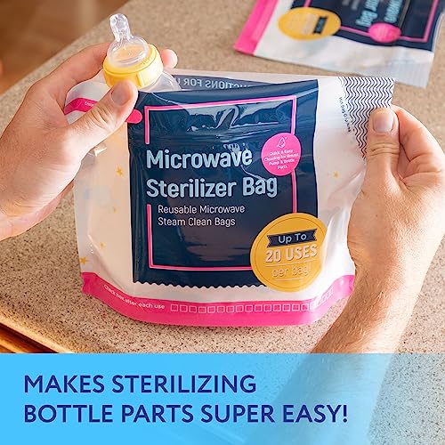 Impresa Microwave Baby Bottle Steam Bags - Reusable Up to 20 Uses & Baby Travel Essential - Multipurpose Steam Bag for Breast Pump Parts & Bottle Cleaning in Microwave - Pack of 1, 15 Count