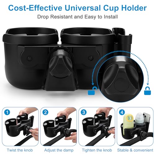 Accmor Stroller Cup Holder with Phone Holder, Bike Cup Holder, Universal Cup Holder for Uppababy Nuna Doona Strollers, 2-in-1 Cup Holder for Walker, Wheelchair, Scooter