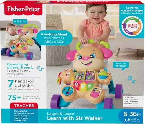 Fisher-Price Baby Toy Laugh & Learn Smart Stages Sis Walker with Educational Music Lights & Activities for Infants Ages 6+ Months
