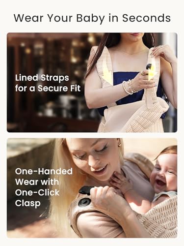 GROWNSY Baby Carrier Newborn to Toddler (7-44lbs), Ergonomic & Cozy Wraps Carrier with One-Click Buckle, Head Support for Hands-Free Comfort, Design for Infant to Toddler, Almond Beige