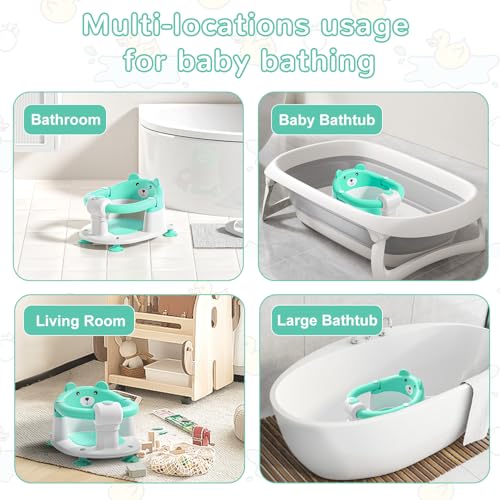 Baby Bath Seat for Babies 5-10 Months, Non-Slip Toddler Bath Seats for Babies Sitting Up, Safe Infant & Newborn Bathtub Chair with 4 Suction Cups & Soft Cushion for Shower,Mint
