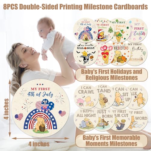 Guawubiang Winnie Milestone Blanket for Baby, Pooh Babies Monthly Blanket, Winnie Quotes Baby Milestone Blankets, Newborn Photography Background Decor, with 8 Holiday Cardstocks