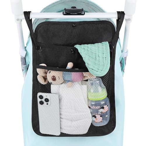 Accmor Universal Stroller Organizer, Mesh Bag Fits for Uppababy, Nuna, Britax, Doona Strollers, Non-Slip Adjustable Stroller Mesh Cargo Net Storage Caddy Accessories