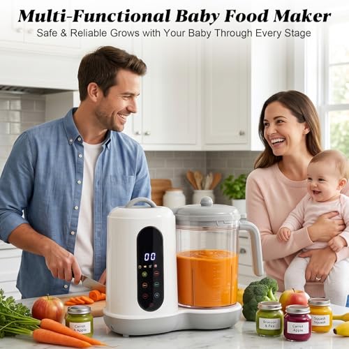 Baby Food Maker | All-in-One Steamer Blender Grinder, One-Touch Auto Cooking, Self-Cleaning Function, Puree Maker & Sterilizer for Healthy Homemade Baby Meals (White)