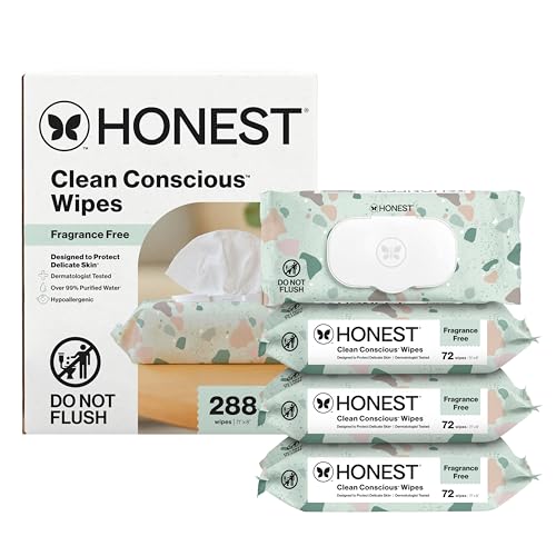The Honest Company Clean Conscious Multi-Use Wipes | Hypoallergenic + Unscented for Sensitive Skin | Over 99% Water, Compostable, Plant Based, Baby Wipes | Geo Mood, 288 Count