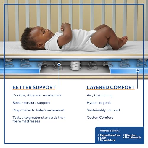 SEALY BABY 2 Stage Infant Crib Mattress Plus Toddler Bed Fit, Breathable, Resistant to Stain Cover, Dual Firmness & Lightweight, Posturepedic Grow