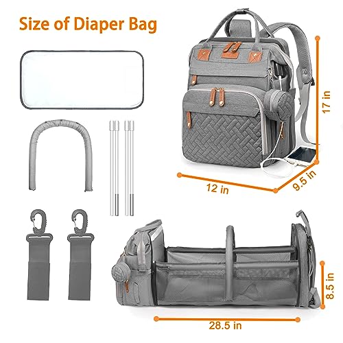 Astro alan Baby Diaper Bag with Changing Station, Waterproof Diaper Bag Backpack for Moms Dads with USB Charging Port, Baby Shower Gifts, Large Capacity diaper backpack, Grey
