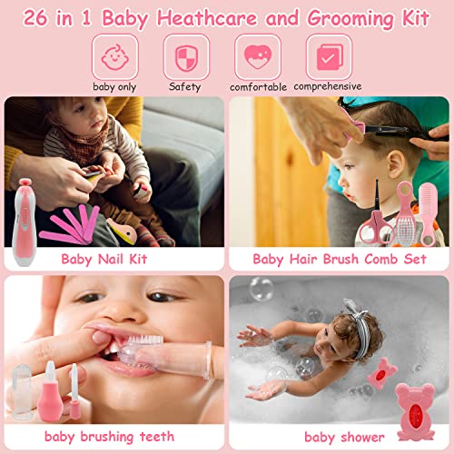 LLbucuo Baby Healthcare and Grooming Kit, 26 in 1 Baby Electric Nail Trimmer Set Newborn Nursery Health Care Set for Newborn Infant Toddlers Baby Boys Girls Kids Haircut Tools