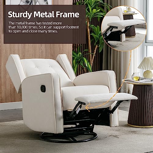 CANMOV Swivel Rocker Recliner Chair, Nursery Glider Chair, Nursery Rocking Chairs, Manual Reclining Chair, White