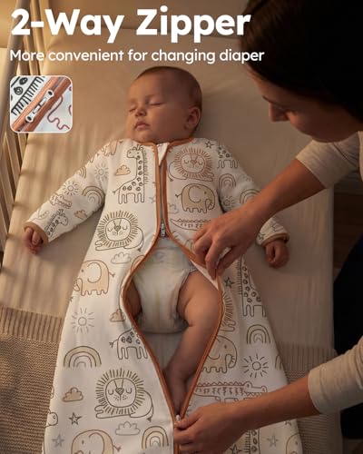 Yoofoss Baby Sleep Sack 3-6 Months 100% Organic Cotton Long Sleeve Wearable Blanket Baby 2-Way Zipper 0.5 Tog Newborn Sleeping Sack, Lightweight