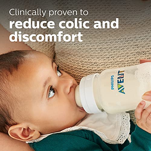 Philips Avent Anti-Colic Baby Bottle, Fast Flow 3 Nipple, 3m+, 11oz, 2 Pack, Clear, BPA-Free, SCY106/02