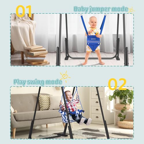 Slevoo 2 in 1 Baby Jumper Swing, Portable Toddler Swing with Foldable Stand, Indoor Outdoor Baby Jumpers and Bouncers, 6 Months to 6 Years, Blue