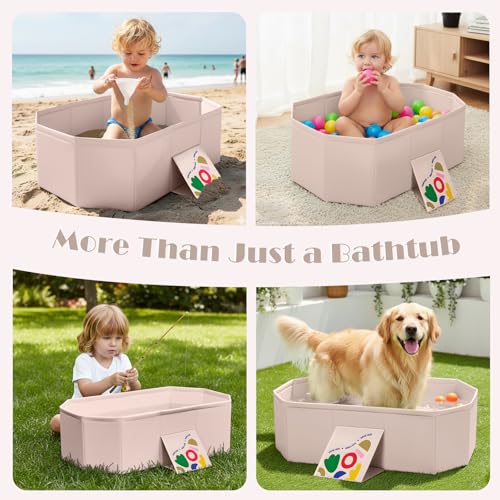 Baby Bathtub for Newborn to Toddlers 1-6 Y, Foldable Infants Babies Bath Tub with Non-Slip Base and Drain Plug, Portable Bathtub for Home Outdoor (Ivory, 75-45-25CM)