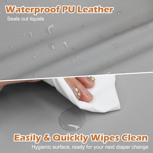 JVEOO Vegan Leather Baby Changing Pad Waterproof & Wipeable with Pockets
