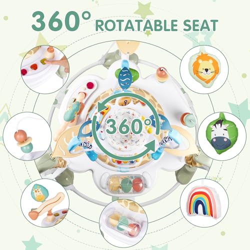 Furmubei Baby Activity Center, 3-in-1 Baby Jumper, Infant Activity Center with 360° Rotating Seat, Music, Lights, 3 Adjustable Heights, Infant Activity Jumper for 6+ Months JP2403