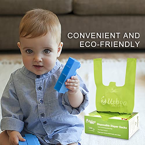 USBOO Baby Disposable Diaper Bags,300 Count Oxo-Biodegradable Diaper Sacks,Easy-Tie Handles,Diaper Disposal or Pet Waste Bags, Unscented