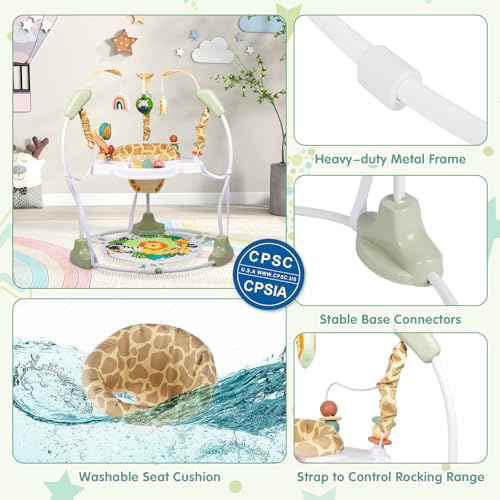 Furmubei Baby Activity Center, 3-in-1 Baby Jumper, Infant Activity Center with 360° Rotating Seat, Music, Lights, 3 Adjustable Heights, Infant Activity Jumper for 6+ Months JP2403