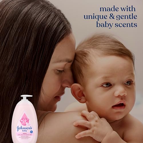 Johnson's Baby lotion with coconut oil, aloe vera & vitamin b5, 72 hour hydration, gentle baby moisturizer, hypoallergenic, safe for newborns, helps protect from dryness, 27.1 fl oz