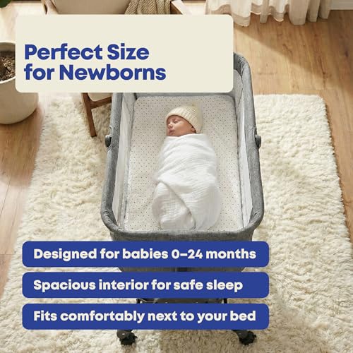 East Elm Baby Bassinet with Rocking Function, Breathable Mesh Sides, Portable Bassinet with Wheels & Storage Basket, Newborn Infant Crib (0–24 Months)