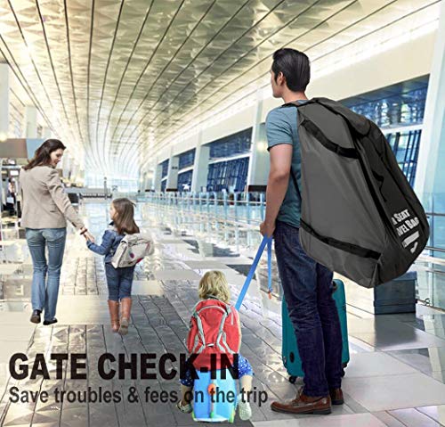 Garfine Car Seat Travel Bag for Air Travel - Profaster Airplane Carseat Gate Check Bag Backpack, Fold with Attached Carry Bag, Gray