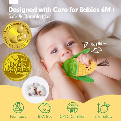 hahaland Baby Sensory Toys - 16 PCS My First Fruit Vegetable Color Sorting Play Food Crinkle, Rattle, Baby Toys 6-12 Months Montessori Toys for 1 Year Old Boy Girl Gifts 6 9 Month Old Toy One Year Old