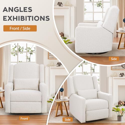 SENYUN Power Recliner Chair Swivel Glider, Large Rocker Recliner w/USB Charging Port, Boucle Upholstered Swivel Rocker Glider Recliner for Nursery,Bedroom,Living Room, 1PC, Cream