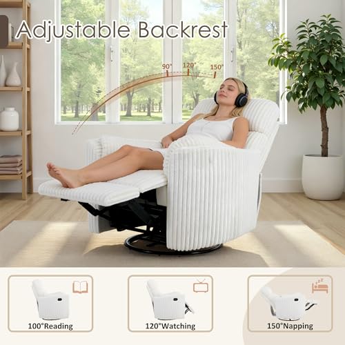 Chizzyseat Nursery Rocking Chairs Comfy High Back 360 Swivel Rocker Recliner with 2 Pillows Glider Recliner Nursery Chair for Adults Small Spaces Nursing Bedroom Living Room Beige