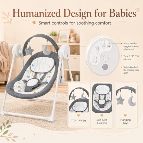 Baby Swing SpaceSaver Ultra-Compact Foldable Infant Swing (Fits in 5.3" Gaps!) 6 Speed Modes | Portable Newborn Swing for Travel/Car/Picnic (0-6M, 6-20lbs)