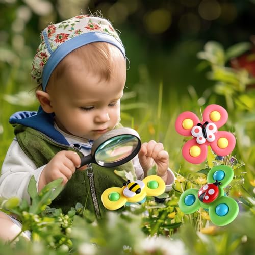 ALASOU 3PCS Suction Cup Spinner Toys for 1 Year Old Boy Girl|Spinning Top 12 18 Months|1 2 Year Old Boy Birthday Gift|Baby Bath Toy for Kids Ages 1-3|Sensory Airplane Travel Toy for Infant Toddlers