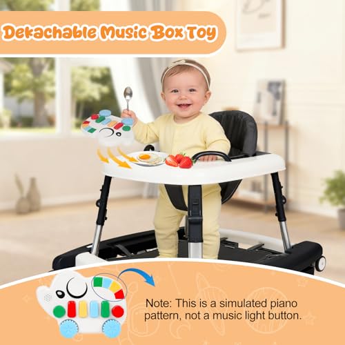 Tickeagle 5-in-1 Baby Walker for Boys and Girls Music and Lights 6-18 Month, Foldable Baby Walkers with 5 Adjustable Heights, Infant Toddler Walker with Wheels and Combo Portable(Black)