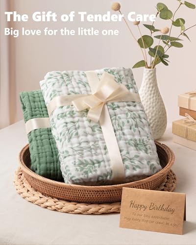 FIEMOL Baby Bath Towels, 100% Muslin Cotton Hooded Baby Towels for Newborn, 2 Pack Baby Towels with Hood for Infant Toddler and Kids, Large 32x32Inch Unisex Bath Essentials, Soft and Absorbent