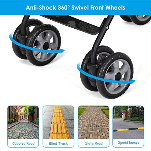 HONEY JOY Baby Lightweight Stroller, Compact Travel Stroller for Airplane, Adjustable Backrest & Canopy, 5-Point Harness, Cup Holder, Storage Basket, Foldable Umbrella Stroller for Toddlers (Black)
