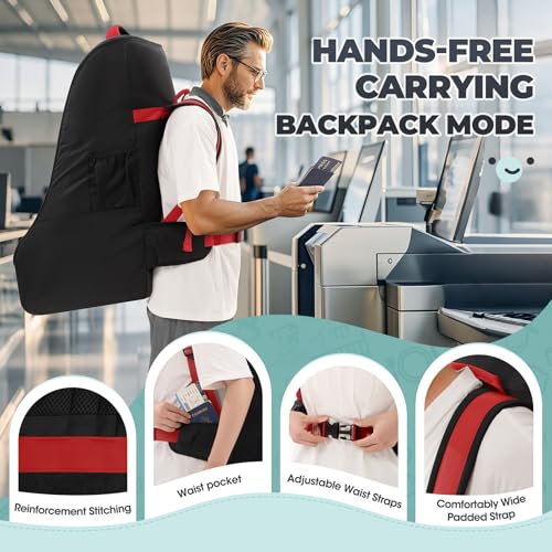 RAINSMORE Padded Car Seat Travel Bag for Airplane Heavy Duty Car Seat Backpack for Air Travel Baby Carseat Cover Bags for Airport Large Car Seats Carrier Fits Car Seats & Booster Seats, Black