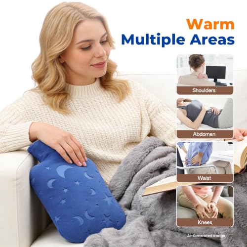 DICEVER Hot Water Bottle with Soft Cover, 2L Hot Water Bag for Menstrual Cramps, Neck and Shoulder Pain Relief, Hot and Cold Therapies, Hand Feet Warmer, Blue