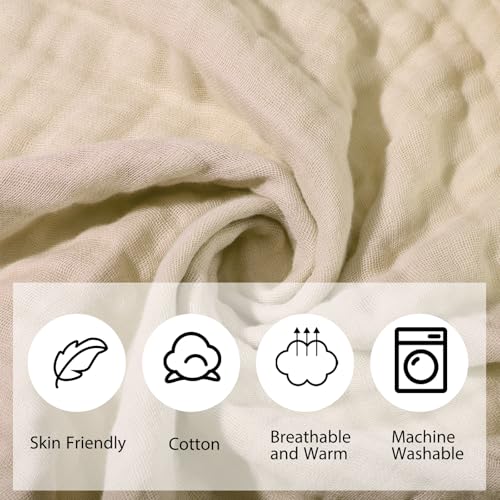 VitalCozy 6 Pcs Baby Muslin Hooded Bath Towels and Washcloths Muslin Cotton Hooded Baby Towels Absorbent Blankets for Gift Newborn Infant Shower (32 x 32 Inch,Beige,Sage Green)
