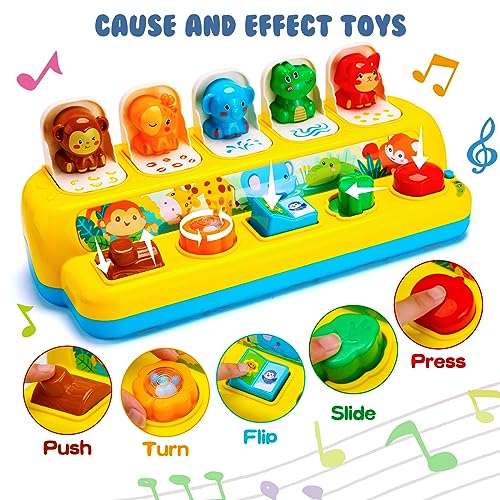 Interactive Pop up Animal Toys with Music & Light, Montessori Cause and Effect Toys for 1 Year Old Boy Girl Early Learning Musical Baby Toy 9-12-18 Months STEM Toddler Toy Age 1-2 Gift for Infant